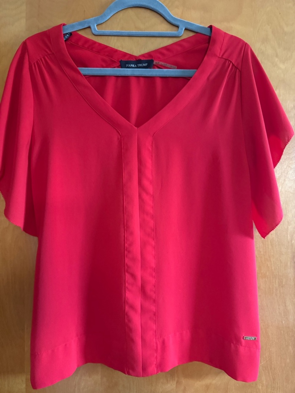 Ivanka Trump Bright Red V-Neck Flutter Sleeve Blouse